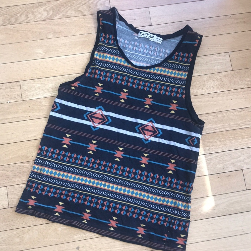 👑TOPMAN TOPSHOP medium Aztec print tank top shirt - Picture 1 of 7